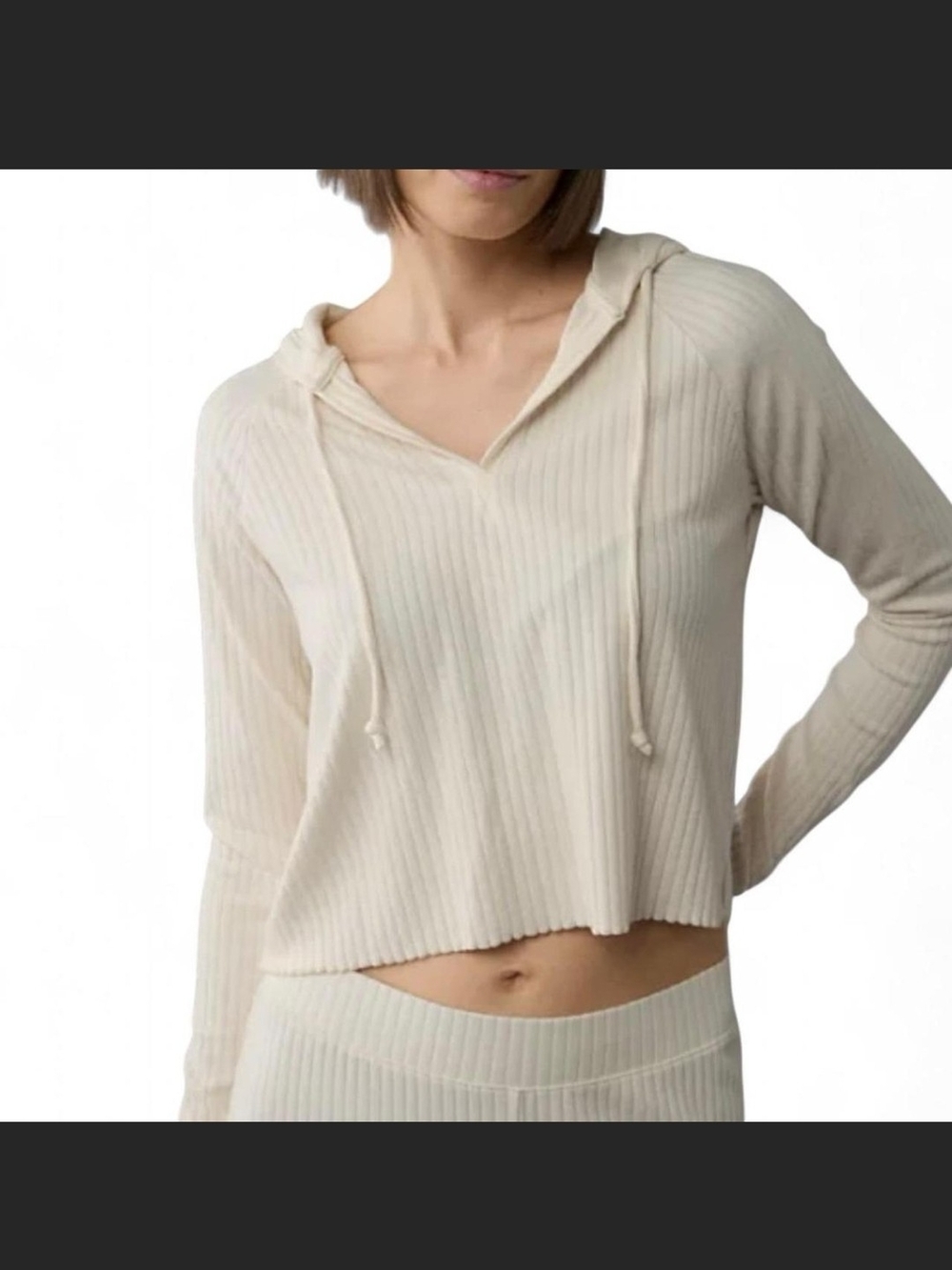 NWT Ribbed Cropped Lounge Hoodie in Cream